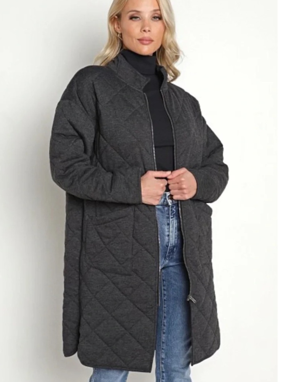 Evereve Z Supply Gray Catharina Quilted Zip Jacket W2351 Sz M